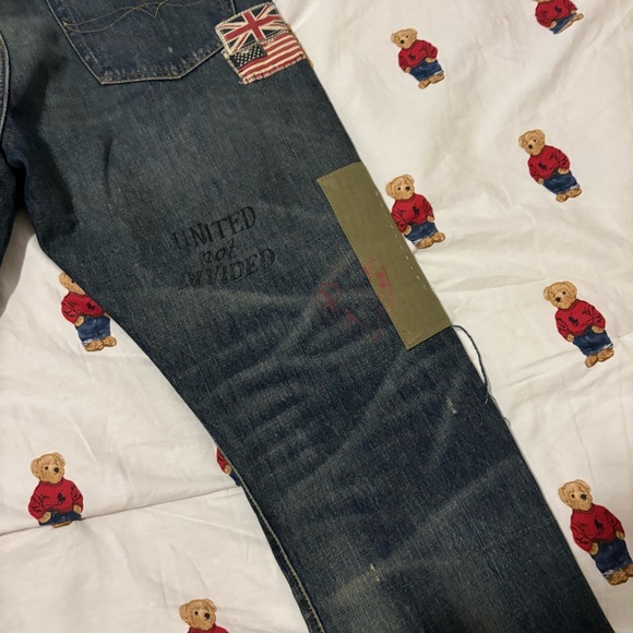 Polo Ralph Lauren Skull Patchwork Distressed Jeans Military Men’s 34x32 - Picture 5 of 8